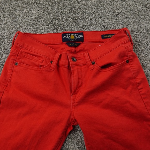 Lucky Brand Jeans Women 4 Orange Denim Pants Low Rise Charlie Capri Stretch Flex - Picture 6 of 13